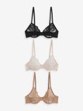Next - Dames - Set van 3 kanten beha's (E76841) zonder vulling met volledige cups - Zwart