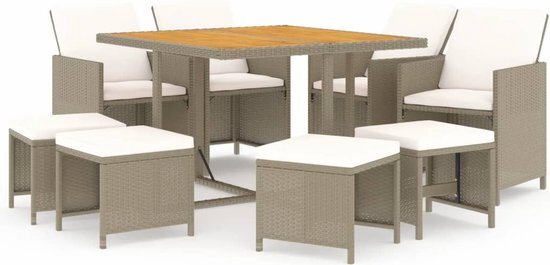 vidaXL 9-delige Tuinset met kussens poly rattan beige