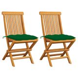 vidaXL Tuinstoelen 6 st met groene kussens massief teakhout