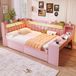 OKWISH Daybed 140x200 cm - Met USB En LED Verlichting - Met Bureau En 2 Lades - Zonder Matras - Gestoffeerd - Roze