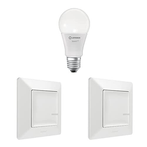 LEGRAND Uitbreidingspakket Smart Lighting, spraakbesturing (Alexa, Google, Apple), dimbare intelligente gloeilamp, 2 draadloze schakelaars, moderne gloeilamp, wit schakeldesign, 199320