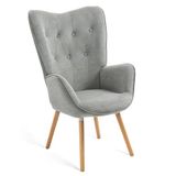 MEUBLE COSY Leunstoelen, relaxstoel, armleunstoel stoel, eenpersoonsbank met gestoffeerde en houten poten voor woonkamer slaapkamer kantoor Vanity, stof, grijs, 68x50x106cm