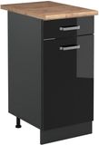 Vicco Keukenonderkast R-Line, Zwart hoogglans/Antraciet, 40 cm goudkleurig eiken werkblad