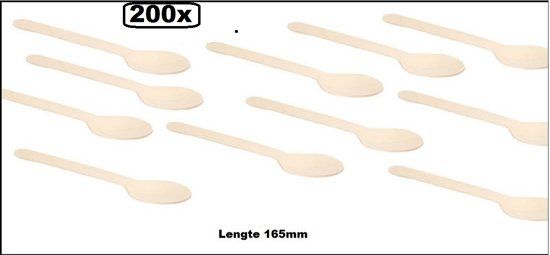 Themaparty 200x Houten lepel naturel 165mm