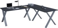 VCM L-vormig bureau, L-vormig gamingbureau, hoekbureau, wit, met lades, 220x220 cm
