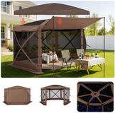 VEVOR Pop-Up Paviljoen, 3,6 X 3,6 M, 6-Zijdige Campingtent Met Afneembaar Dak en Draagtas, Zonnescherm voor 8-10 Personen, Partytent voor Tuin en Terras, Bruin