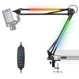 Todeco Microfoonarm met RGB-licht, ophanging, microfoonhouders, verstelbaar, met desktophouder, afstandsbediening, 3/8 inch adapter, voor games/studio/Youtuber/Podcasting