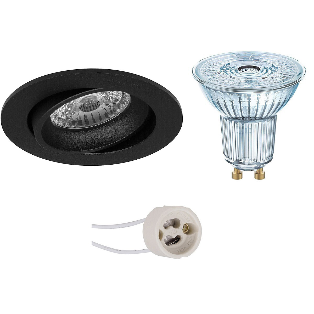 Osram - LED Spot Set - Parathom PAR16 940 36D - Pragmi Delton Pro - GU10 Fitting - Dimbaar - Inbouw Rond - Mat Zwart - 5.5W - Natuurlijk Wit 4000K - Kantelbaar - Ã˜82mm