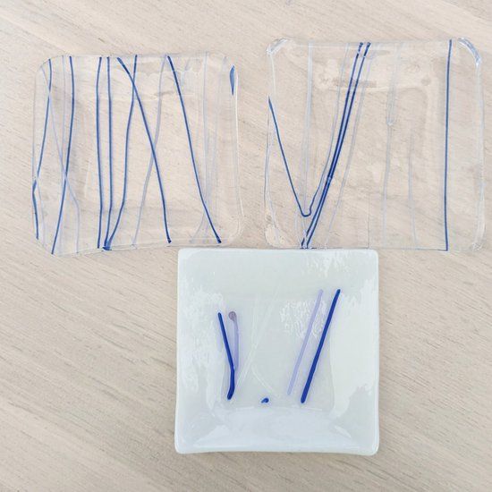 'geen' Mapart Schaaltjes Streepjesblauw - Set van 3 - Glas - Handgemaakt