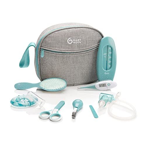 BabyMoov baby-toilettas – verzorging set voor baby's 9 4-delig, met Digitaal koortsthermometer, neuszuiger, Blauw-Turquoise