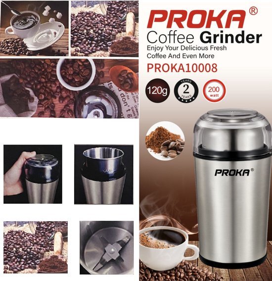 PROKA Elektrische koffie molen - Grinder rvs 120g | Multifunctionle Bonenmalers | Kruidenmolen
