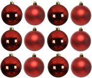 Decoris Kerstballen - 12x st - rood - D8 cm - kunststof - mat/glans - kerstversiering