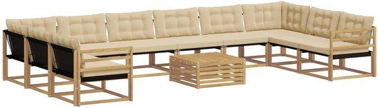 vidaXL - Acacia Houten Dining Loungeset - 14 Zitplekken - Wit en Beige