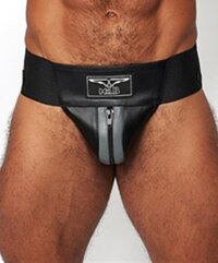 Mister B Leather Premium Jockstrap - Black/Grey - Large