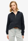 Superdry Gebreide Rugbytrui met Halve Rits voor Dames - Cable Navy