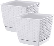 Prosperplast Pot de fleurs - 2x - rotin plastique - 19 x 16 cm - blanc
