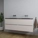Saniclass Chaci Ensemble de meubles de salle de bain - 140x46x55cm - lavabo en céramique noir - 2 lavabos - sans trous de robinetterie - 4 tiroirs - coton mat (beige)