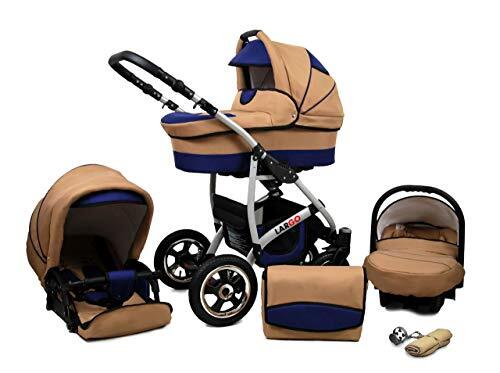 Lux4Kids Kinderwagen 3 in 1 complete set met autostoeltje Isofix babybad babydrager Buggy Larmax van ChillyKids Coffee Saílor Blue 2in1 zonder autostoel