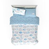 Franco Cinnamoroll beddengoed, 7-delig, superzacht, behaaglijk omkeerbaar dekbed en lakenset met Sham, Queen, (100% officieel gelicentieerd product)