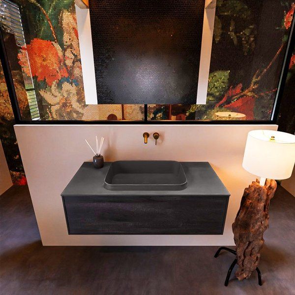 Mondiaz ERIN 100cm badmeubelset onderkast Antracite met 1 lade Wastafel RIDGE Dark grey ERIN12009