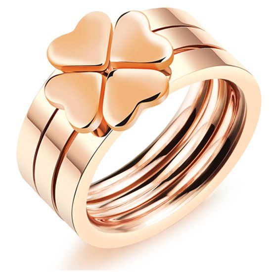 Cilla Jewels Damesring Rosegoud Staal Three Part Hearts-16mm