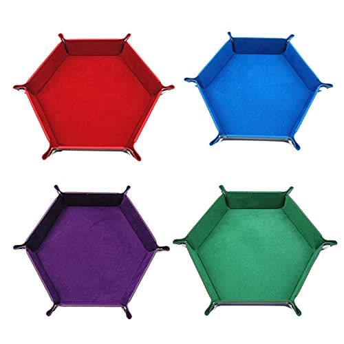 SIQUK 2 stuks dobbelstenen lade zeshoek dobbelstenen opvouwbare lade PU lederen fluwelen houder lade voor RPG DND en andere tafelspellen (groen, kameel