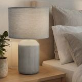 Briloner Ino - Tafellamp slaapkamer - met stoffen kap & keramiek voet - bedlamp - tafellampje - Ø22 x 37,5 cm - grijs