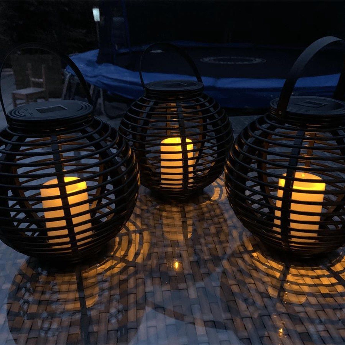RexTech Solar Tuinverlichting - Basket Lantaarn - Set van 3 - Zwart - Buitenlamp op Zonne-energie