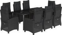 vidaXL Ensemble de jardin 9 pièces en polyrotin avec coussins, noir