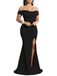 YMDUCH Dames off-shoulder avondjurk met hoge split, lange formele feestjurk, Zwart, XXL