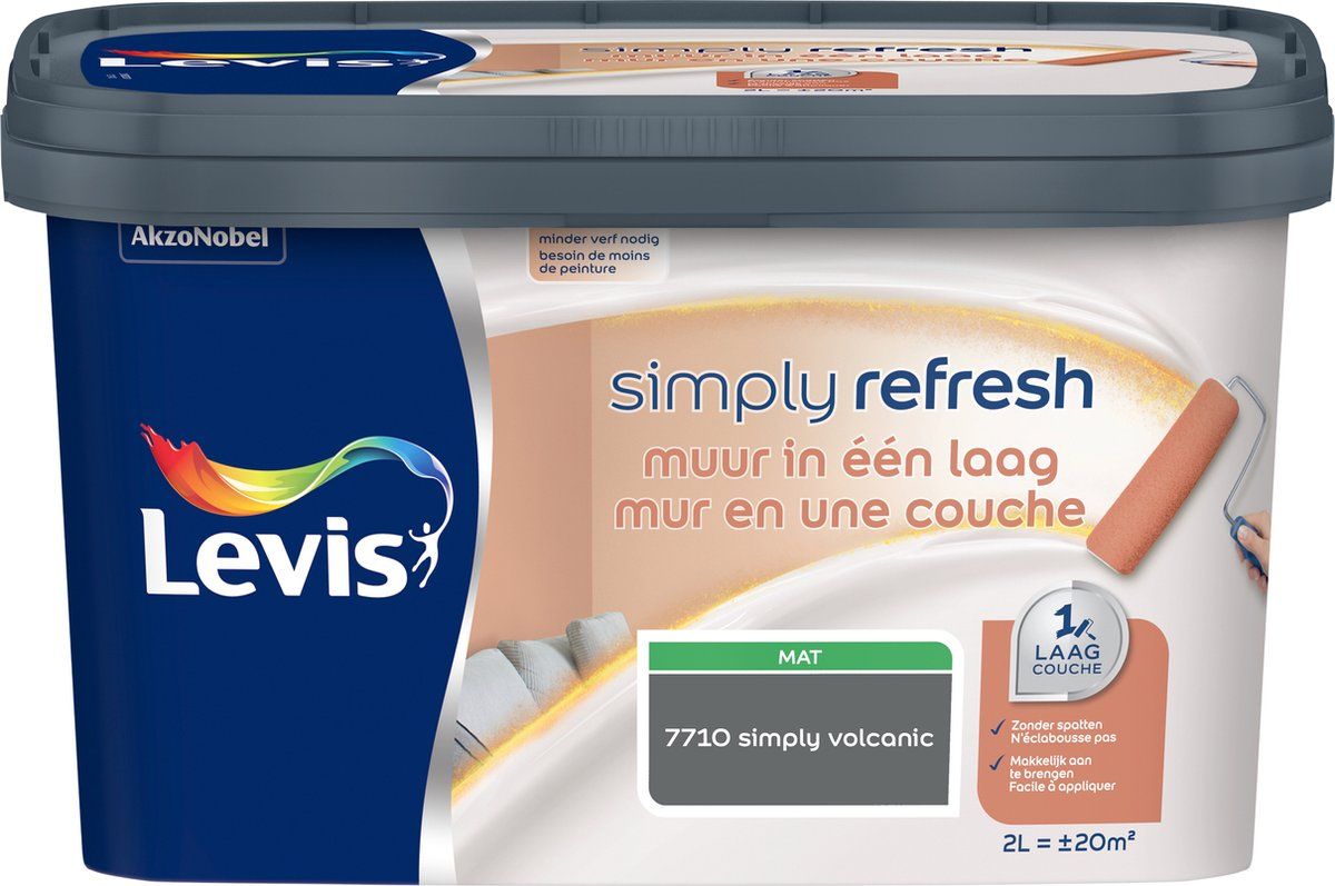Levi's Simply Refresh - Muur In Een Laag - Mat - Simply Volcanic - 2L - 5412271347541