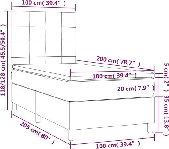 vidaXL Boxspring met matras en LED stof zwart 100x200 cm