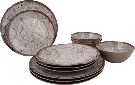 Bo-Camp - Halo 12-Piece Melamine Dinnerware Set - Beige