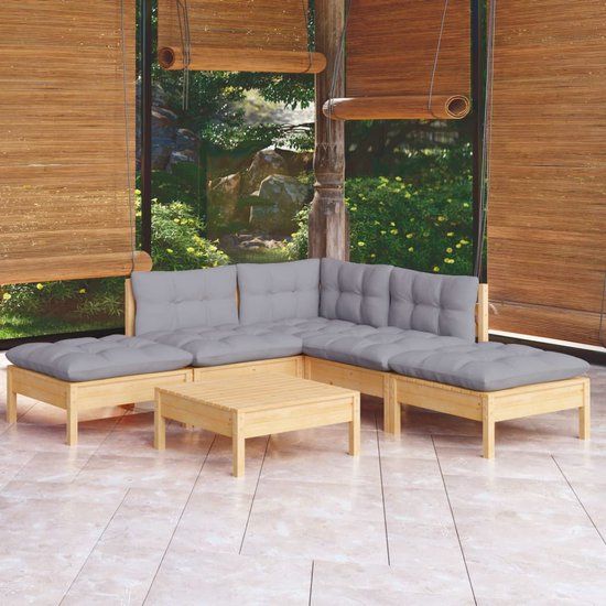 The Living Store Loungeset - Grenenhout - Grijs - 63.5x63.5x62.5 cm - Modulair