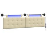 vidaXL - Hangend hoofdbord - Met LED-verlichting - Crèmekleurig - Kunstleer