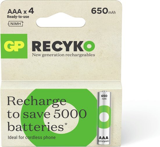 GP ReCyko Rechargeable AAA batterijen - Oplaadbare batterijen AAA - (650mAh) - 4 stuks