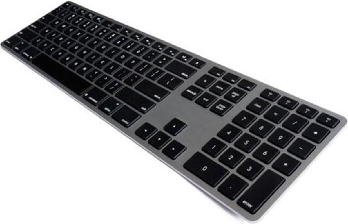 Matias FK318B-DE aluminium uitgebreid USB-toetsenbord/toetsenbord voor Apple Mac OS | QWERTZ | Duits | met responsieve platte toetsen en extra cijferblok | Space-Grey