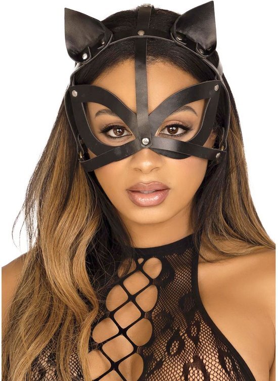 Leg Avenue - Vegan Leather Studded Cat Masker - Zwart