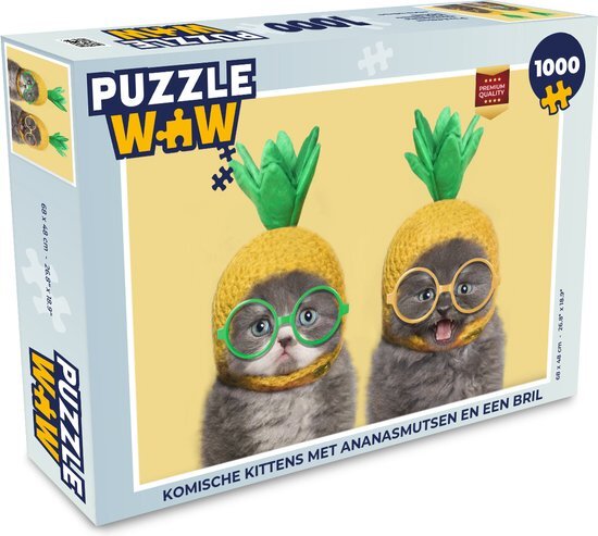 MuchoWow Puzzel Komische kittens met ananasmutsen en een bril - Legpuzzel - Puzzel 1000 stukjes volwassenen