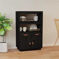 vidaXL Hoge kast 67x40x108,5 cm massief grenenhout zwart