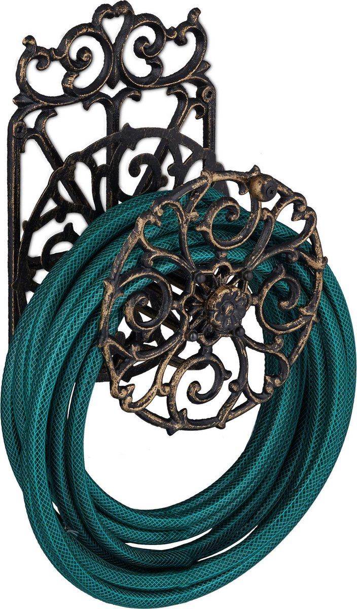 Relaxdays Tuinslanghouder Gietijzer - Wandslanghouder - Slanghouder - Antiek - Draaibaar Bronzen