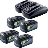 Festool Energie Set 4x BP 18 Li 5,0 HP-ASI HighPower accupack 18 V 5,0 Ah + TCL 6 DUO dubbele lader
