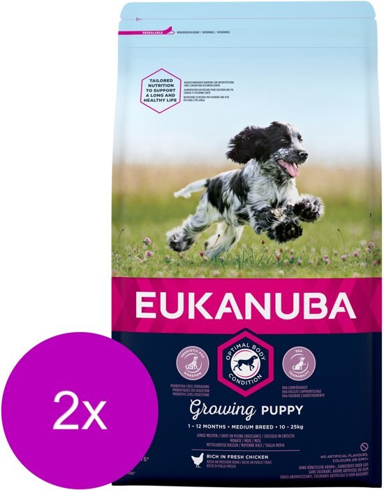 EUKANUBA Growing Puppy Medium Breed Kip - Hondenvoer - 2 x 3 kg