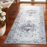 Safavieh Traditioneel tapijt, machinewasbaar, antislip, ideaal voor drukbezochte ruimtes, Arizona collectie, laagpolig, ivoorkleurig en blauw, 80 x 180 cm