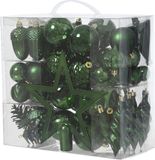 Decoris kerstballen, ornamenten en piek set - 60-delig - donkergroen - kunststof - kerstversiering