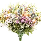 AUMVEYI Kunstmatige kleurrijke madeliefjes bloemen 6 bundels UV-bestendige nep plastic planten veelkleurig faux groen zijde wilde bloem bulk boeketten voor thuis binnen buiten middelpunt veranda