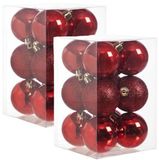 Cosy & Trendy Kerstballen - 24 stuks - Rood - Kunststof - 6 cm