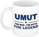 Bellatio Decorations Naam cadeau Umut - The man, The myth the legend koffie mok / beker 300 ml - Donkerblauw