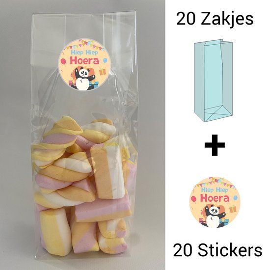 Uitdeelzakjes + sluitstickers - Panda - 20 stuks - cellofaan