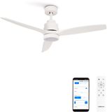 CREATE Windstyle S Plafondventilator van ABS met wit licht, wifi, afstandsbediening, 40 W, stil, Ø 112 cm, 6 snelheden, timer, zomer-winter, dubbele hoogte, DC-motor